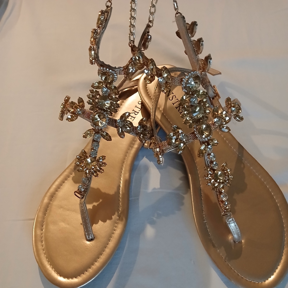 Gold Crystal Embellished Sandals for Special Occasions